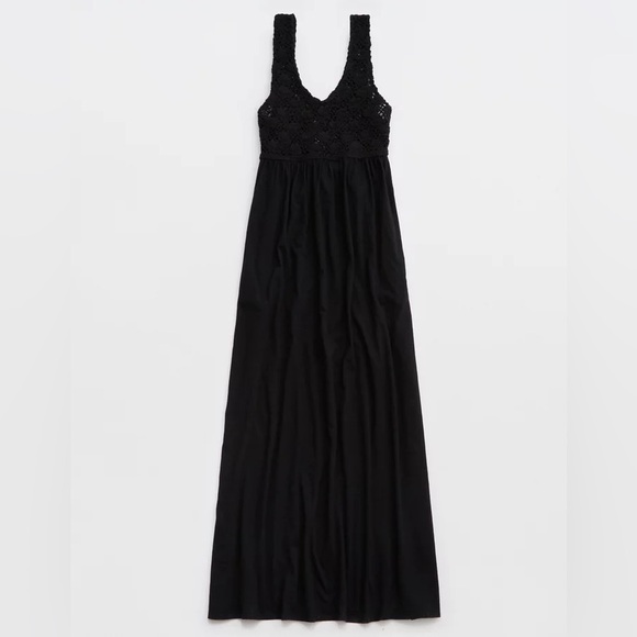 NWT Aerie Elegant Black Maxi Dress with Crochet Detail Small - Picture 5 of 9